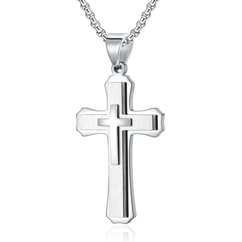 Cross Engrave Metal Prayer Choker for Men Stainless Steel Link Chain Necklaces Fine Jewelry Anniversary Occasion