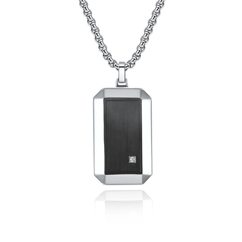 Square Pendant Religious Stainless Steel Necklace with Diamond for Men , Stainless Steel Christian Jewelry