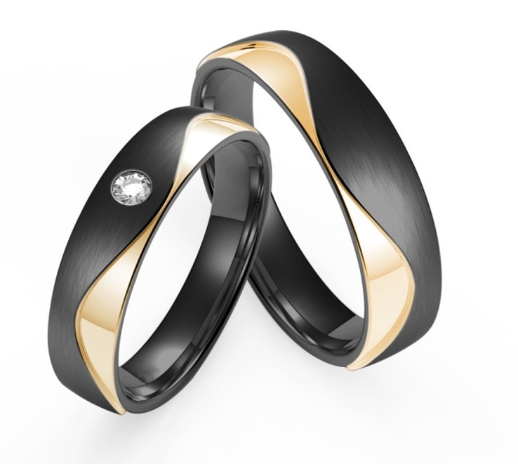 Guangdong Factory Wholesale Black and 14K Gold Zirconium & Titanium Wedding Bands & Men's Jewelry without fading Men's Wedding bands