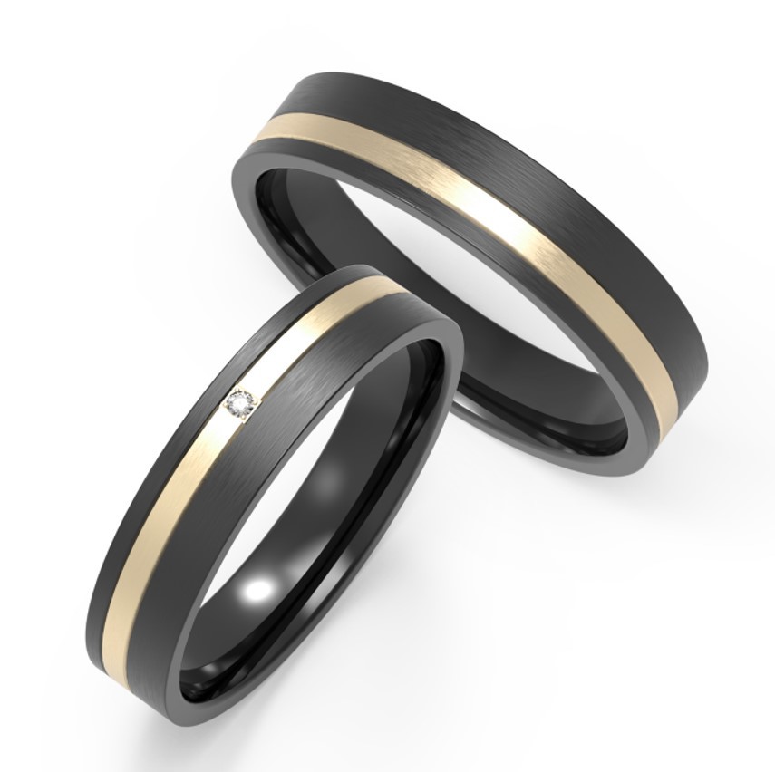 Simple And Fashion Black Titanium Metal Ring Jewelry With IP Gold Ring Inlaid With Zircon