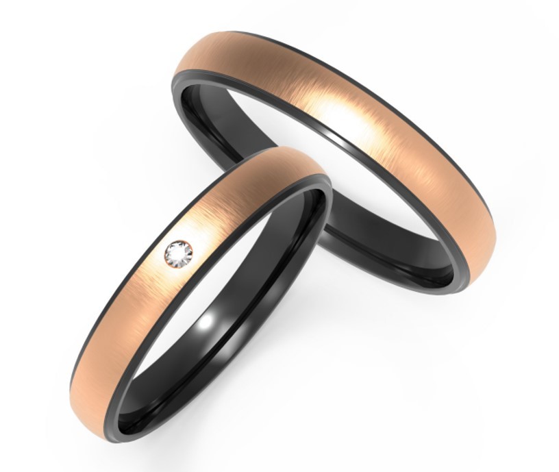 Rose Gold Fashion Men's Jewelry Set Zircon With Black Titanium Inside The Couple Ring