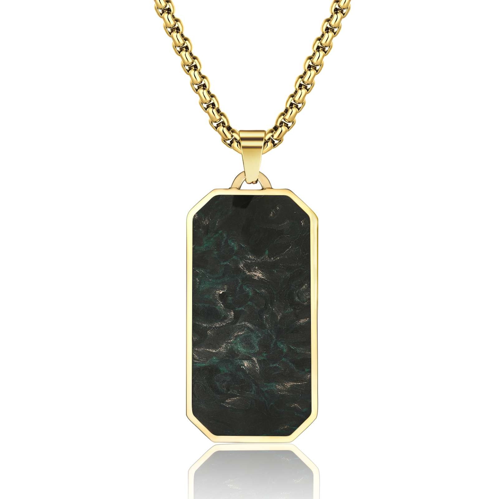 Rectangle Men's Forged Carton Fiber Pendant Stainless Steel Plated Cross 14k Gold Necklace