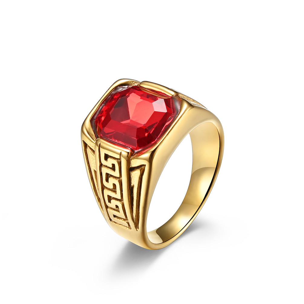 316 316L Stainless Steel Gold Plated Ring Jewelry For Men With Ruby Crystal Stone
