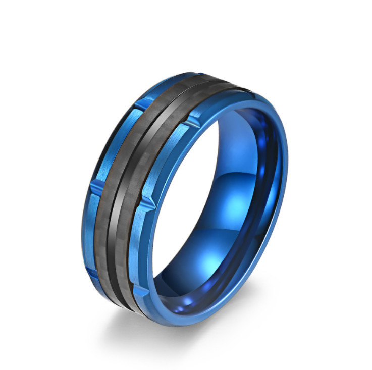 High Polishing Mens Stainless Steel Fashion Rings Epoxy Jewelry Carbon Fiber Inlay Rings