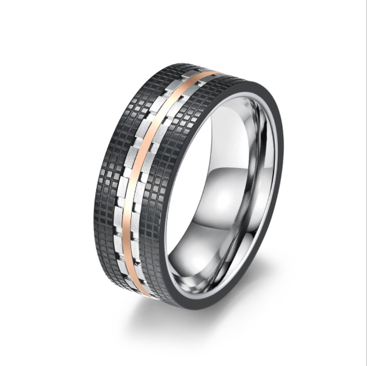 Face Width 8MM Stainless Steel Men's Ring Blue And Rose Gold Fashion Jewelry Ring