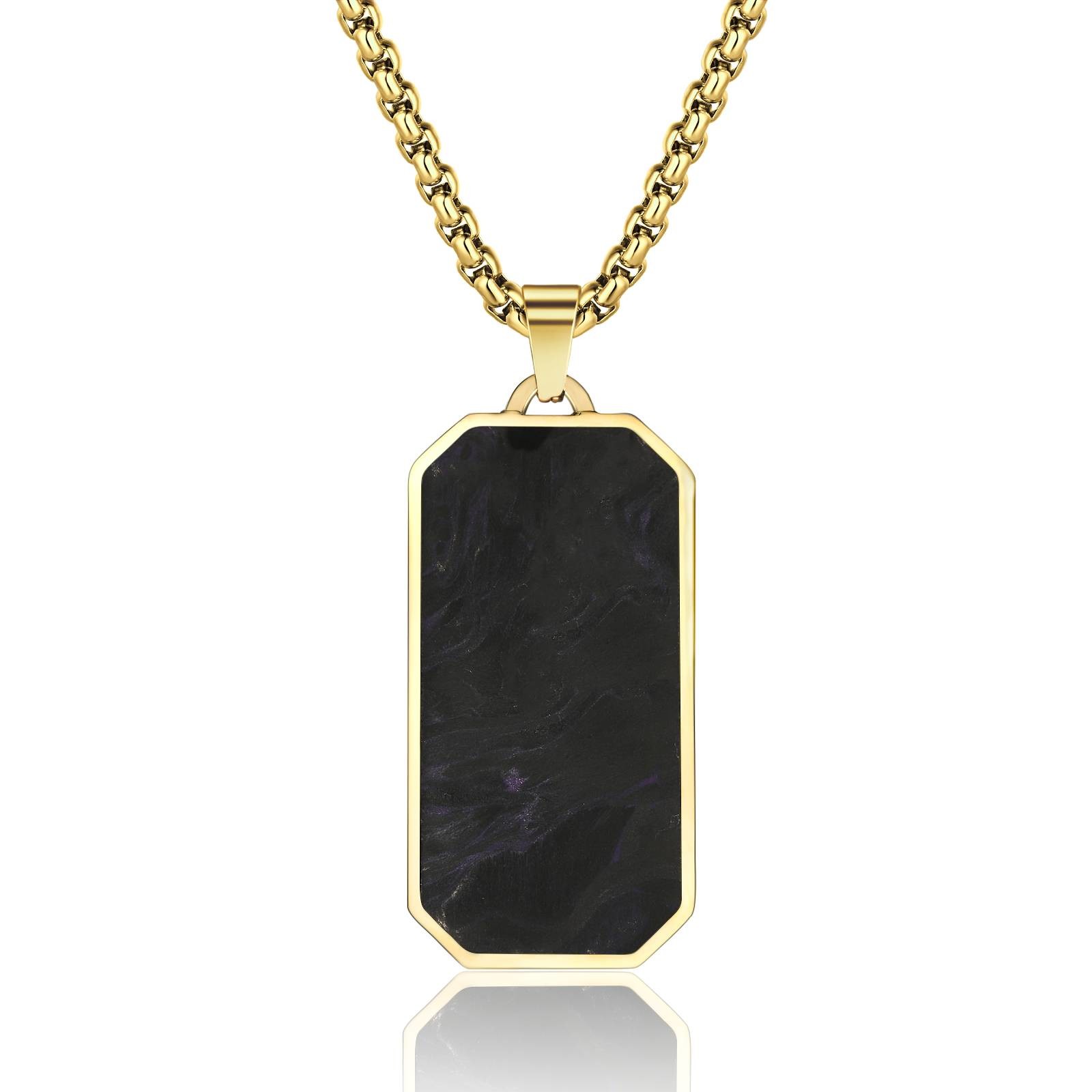 Rectangle Men's Forged Carton Fiber Pendant Stainless Steel Plated Cross 14k Gold Necklace