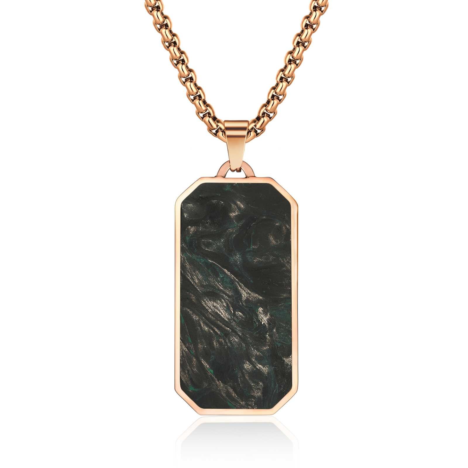 Gold Jewelry Forged Carbon Fiber Pendant Mens Link Chain Necklace For Anniversary