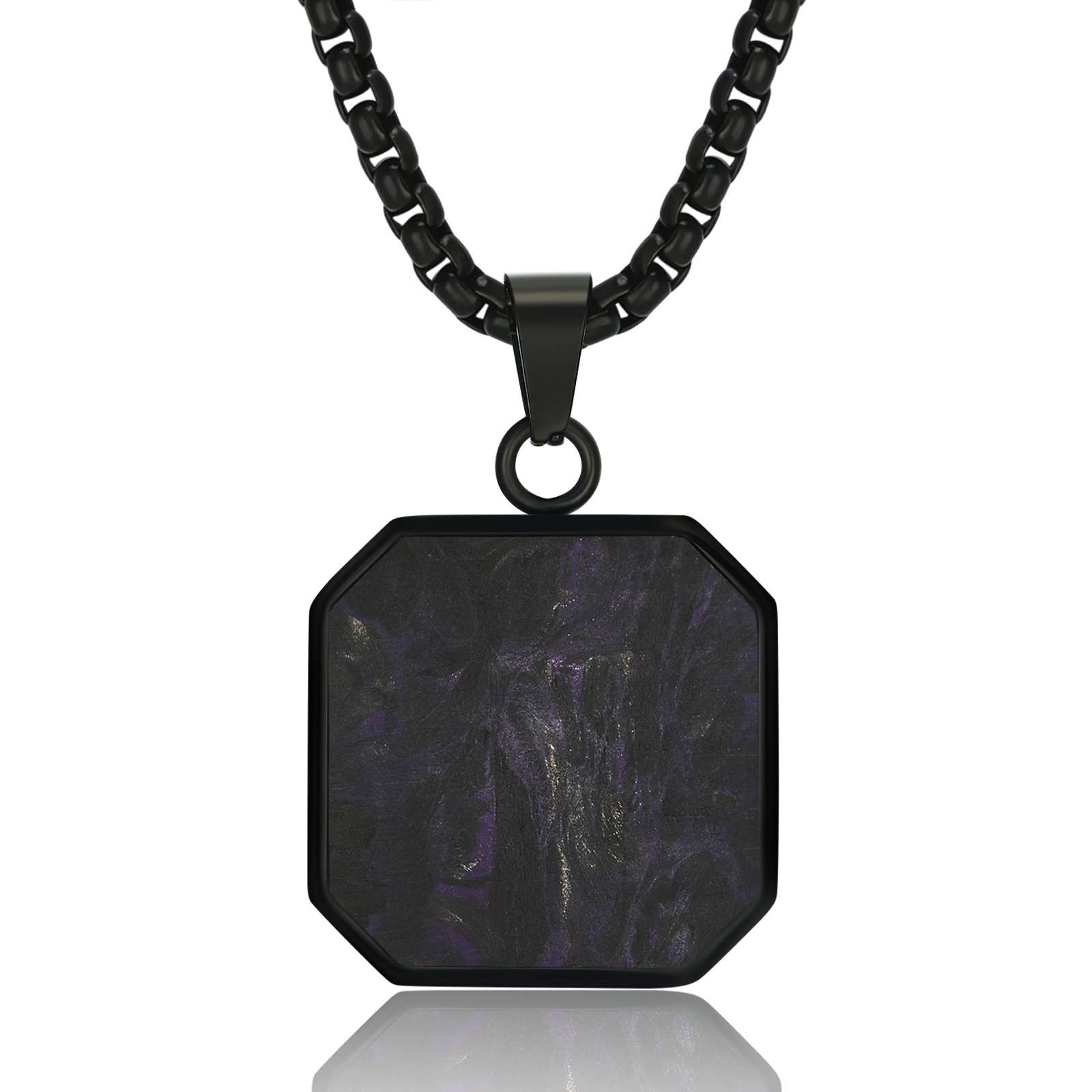 Waterproof Forged Carton Fiber Jewelry Hypoallergenic Square Bar Geometric Necklace Pendant