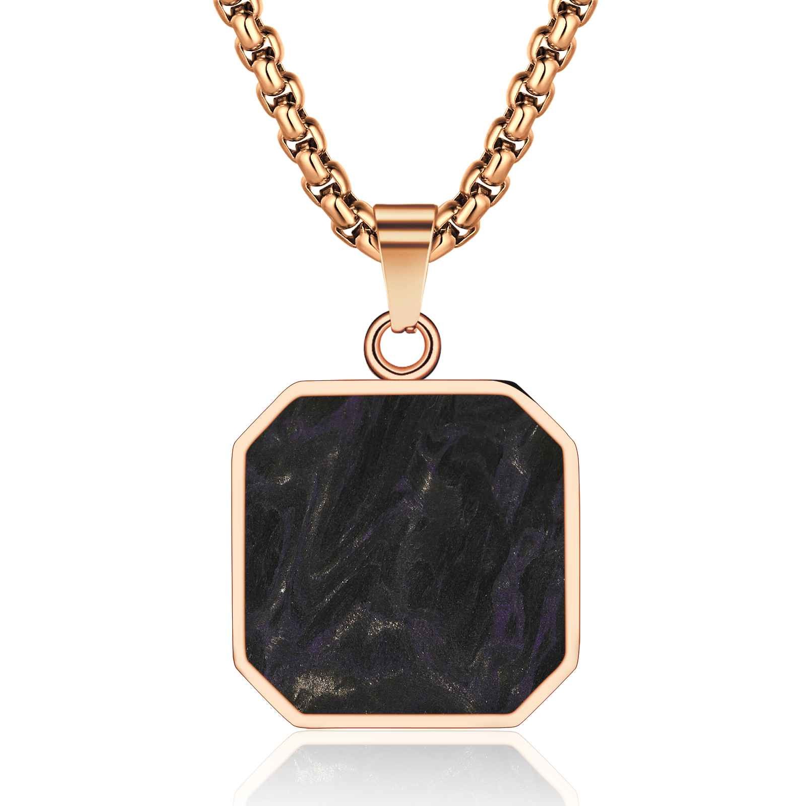 Rose Gold Jewelry Stainless Steel Plated Carbon Fiber Cross Pendant Metal Chain Necklace For Men