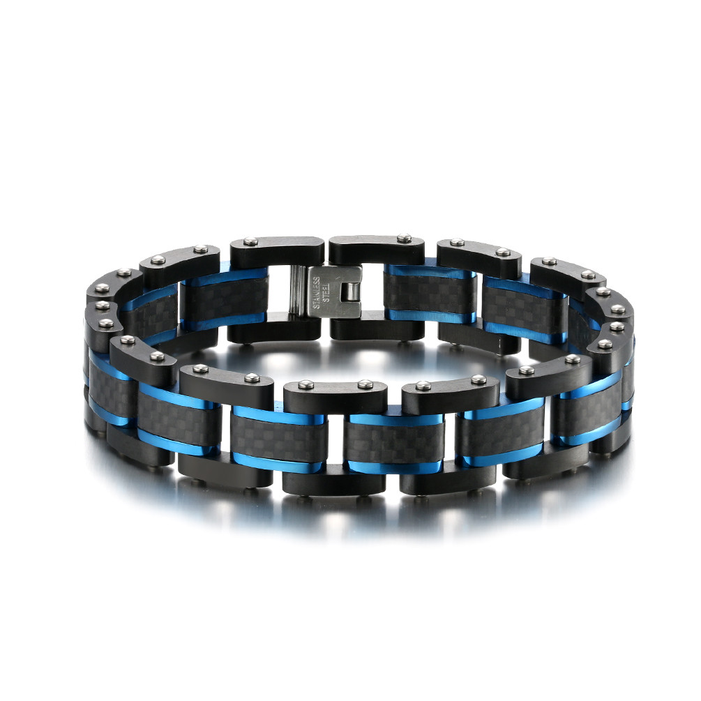 Stainless Steel And Carton Fiber Bracelet Coffee Wood Beaded Men's Jewelry Bracelet