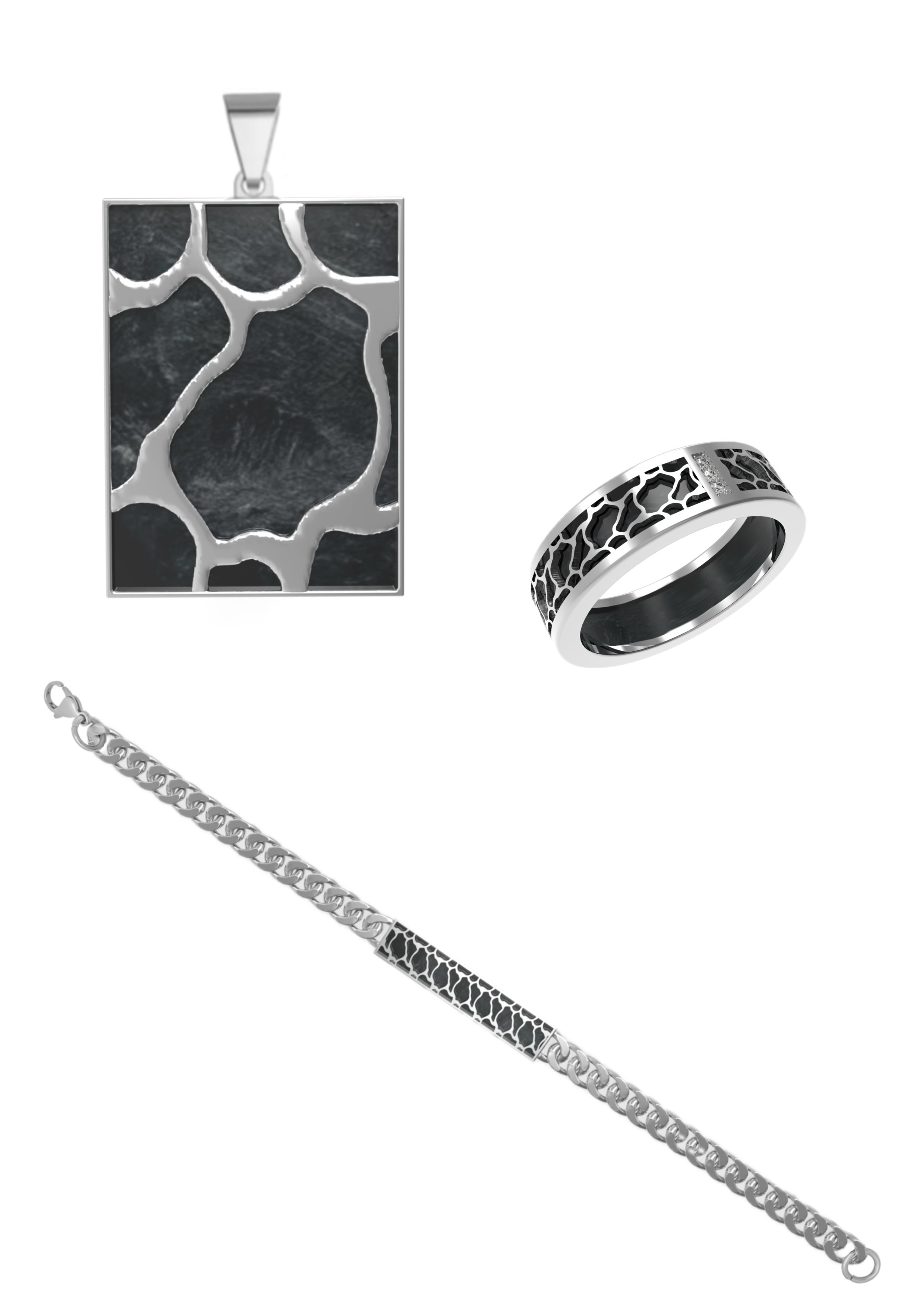 Men's Cross Necklace Ring And Pendants Set Sweater Chain Alloy Jewelry Made Of Carbon Fiber For Gift
