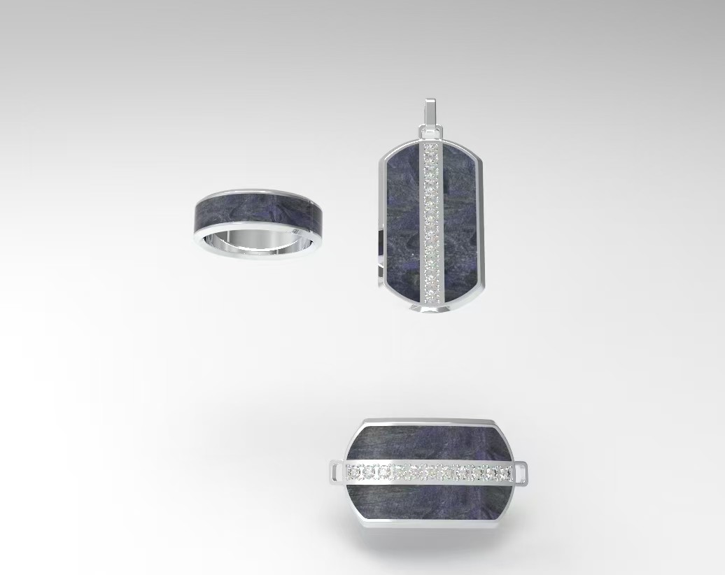 Simple Stainless Steel Carbon Fiber Jewelry Set High Durability Unisex Pendant Ring Bracelets Set