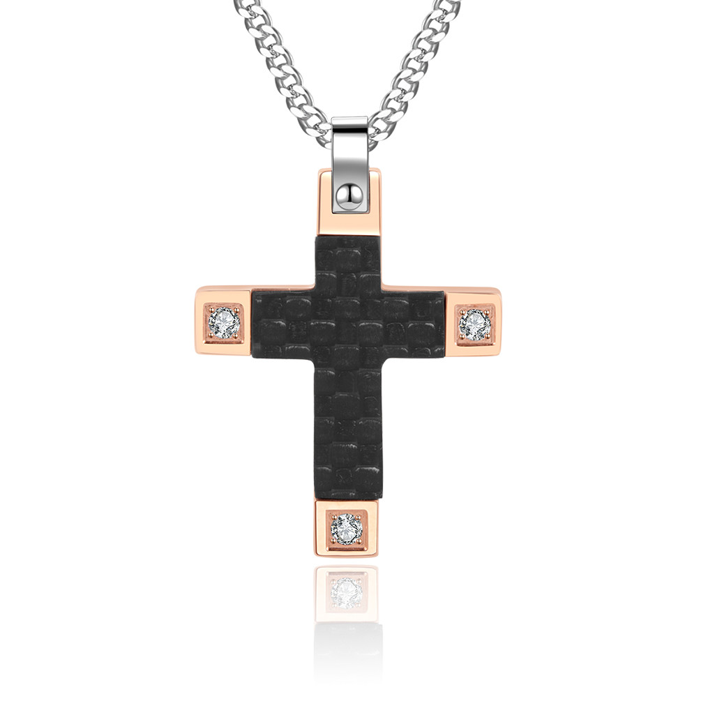 High Polished Stainless Steel Blank Diamond Cross Pendants Non Tarnish Necklaces for Men's Accessories