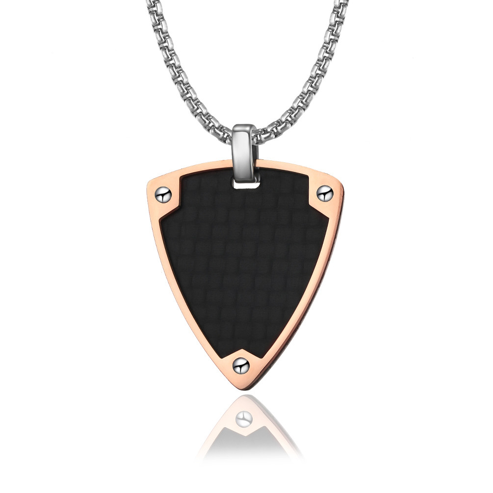Unique Design Men's Necklaces with Special Shape Rose Gold Edge Stainless Steel Blank Diamond Pendants