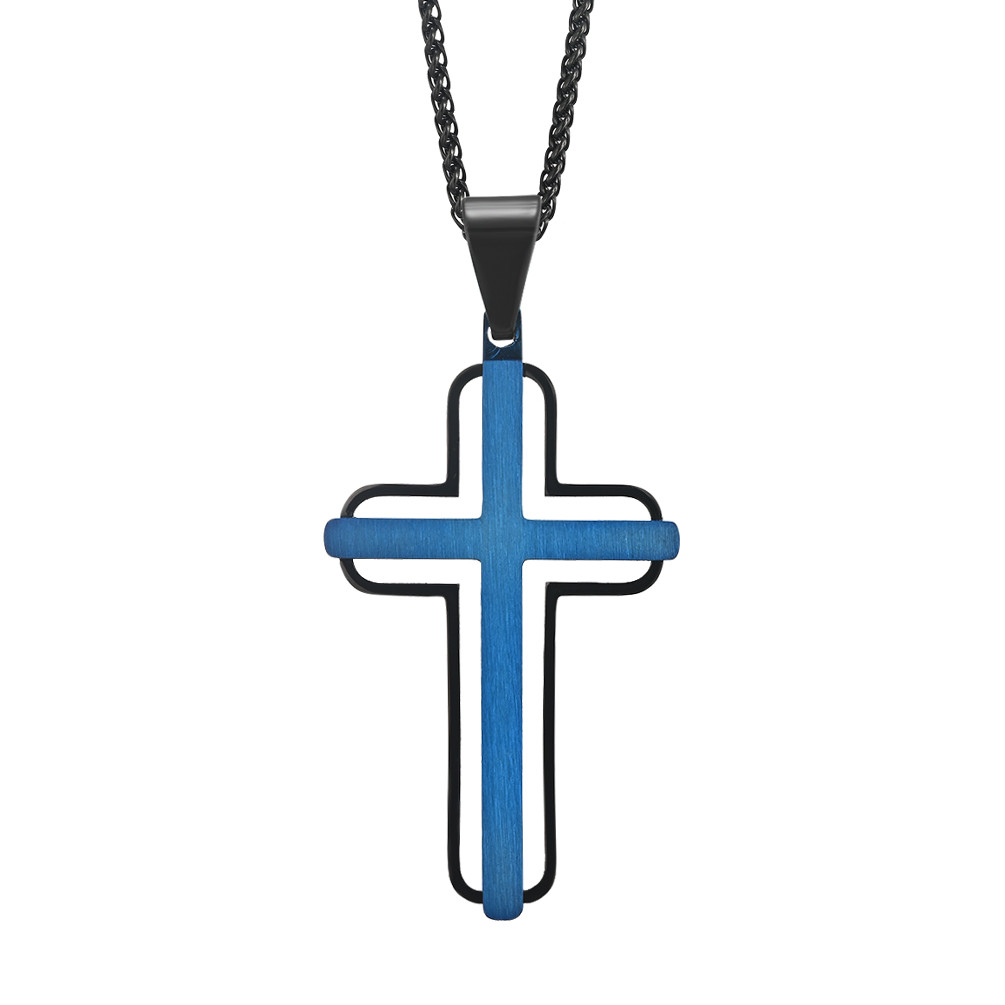 Blue and Rose Gold Metal Prayer Choker for Men Stainless Steel Link Chain Necklaces Fine Jewelry Anniversary Occasion