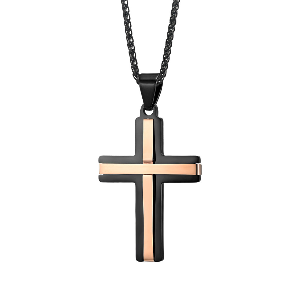 Gold Lord's Prayer Pendant Cross Necklace in Stainless Steel in 3 Colors for Men and Women
