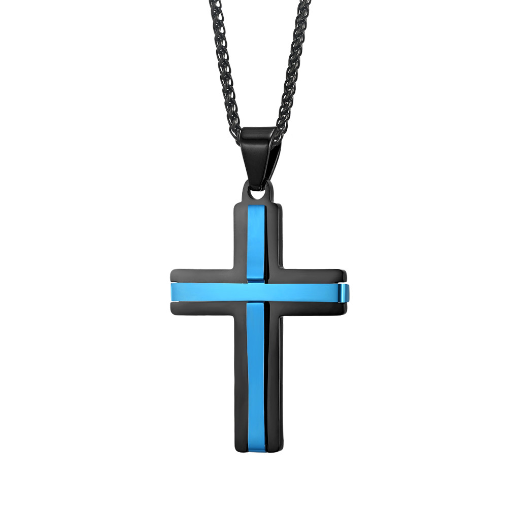 Gold Lord's Prayer Pendant Cross Necklace in Stainless Steel in 3 Colors for Men and Women