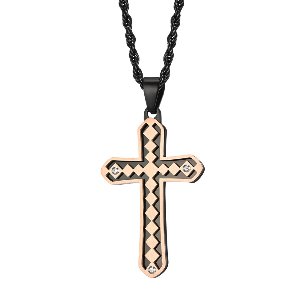 In Stock Stainless Steel Mens Womens Cross Necklace Lord's Prayer Pendant 3 Colors Available