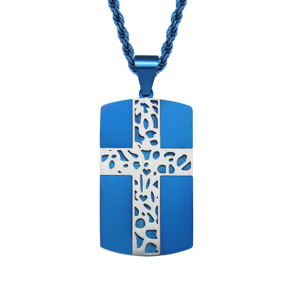 Stainless Steel Men's Cross Necklace Christian Jewelry Black Cross Pattern Square Necklace for Gift Occasion