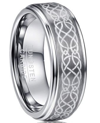 Gray Flower Pattern Men's Wedding Ring Gold Tungsten Carbide Zircon Commemorative Jewelry