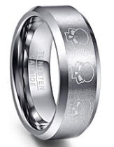 Customized Sample Making Gold Tungsten Carbide Men's Wedding Ring with Skull Pattern and Zircon Inlay