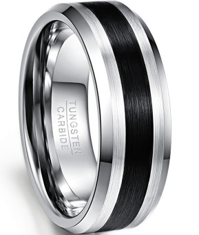 Polished Black Tungsten Carbide Men's Wedding Ring with Inlay Technology Setting and Gold Inlay