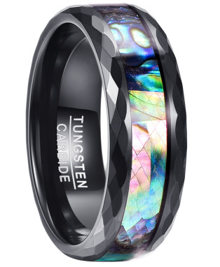 Vacuum Plated Black And Inlay Abalone Shell Tungsten Carbide Wedding Band Ring Classic Engagement Gift