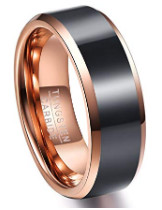 Vacuum Plated Polished Black and Rose Gold Band Ring Jewelry Tungsten Carbide Ring for Men