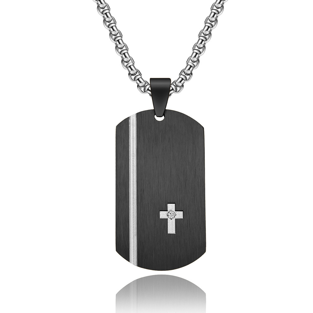Square Religious Cross Engraved Necklace for Men Stainless Steel Cross Pendant Men's Cross Necklace Christian Jewelry