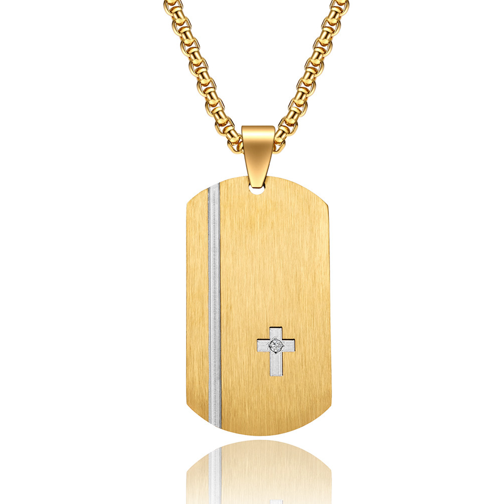 Square Religious Cross Engraved Necklace for Men Stainless Steel Cross Pendant Men's Cross Necklace Christian Jewelry