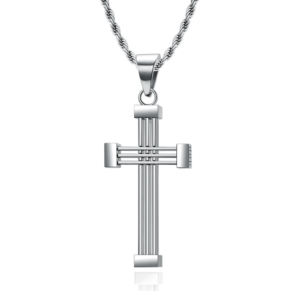 Stainless Steel Gold Plated Cross Necklace for Men Simple Design Christian Religious Custom Logo Pendant