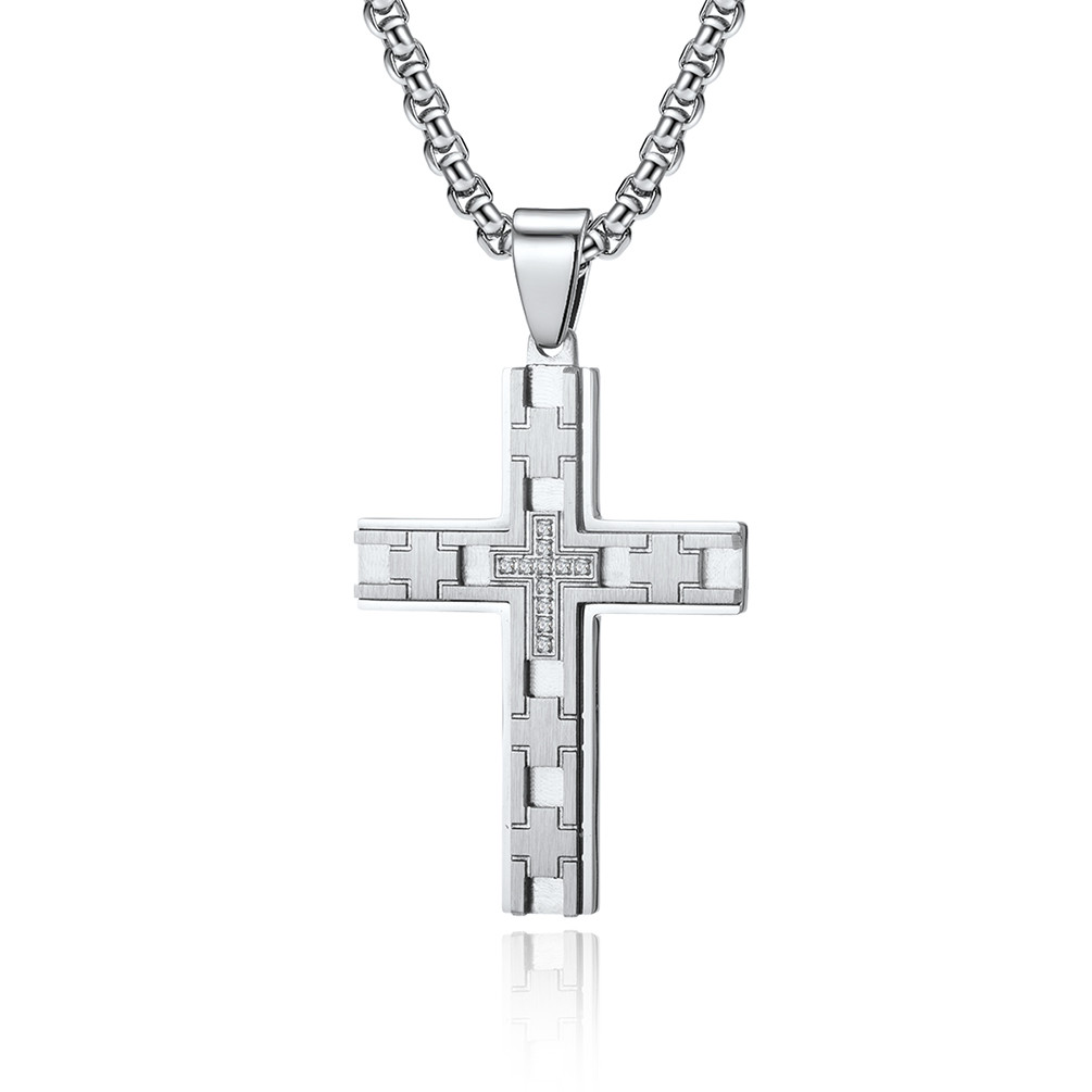 Engraved Design Stainless Steel Gold Plated Cross Pendant Necklace Christian Religious Custom LOGO Pendant