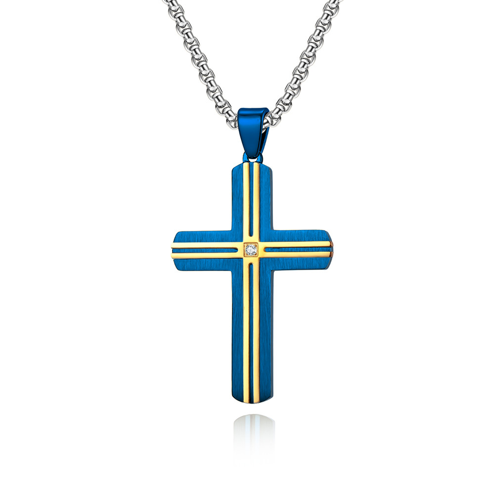 Blue and Gold Metal Prayer Choker for Men Stainless Steel Link Chain Necklaces Fine Jewelry Anniversary Occasion