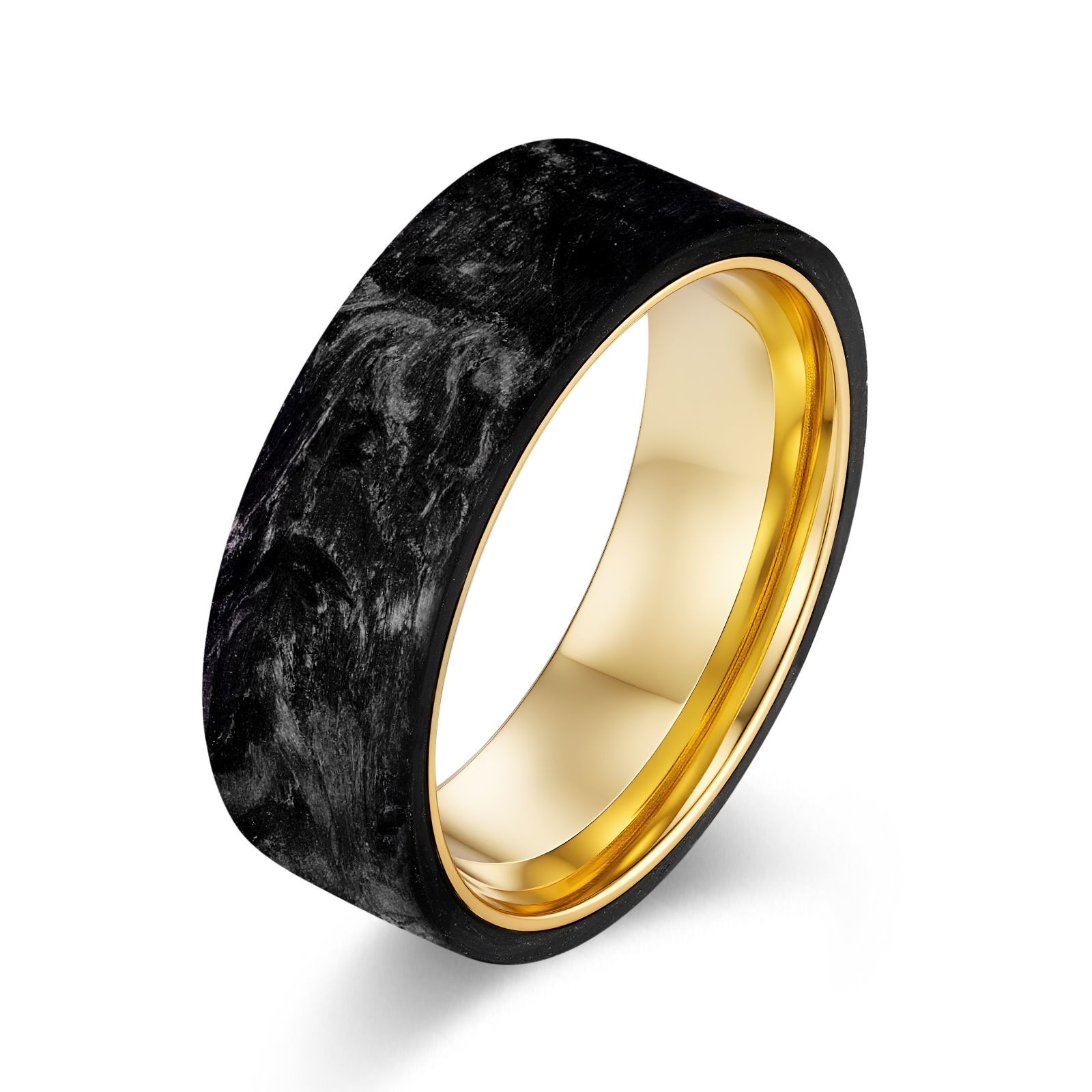 New Arrival Plated Gold and Rose Gold Forged Carbon Fiber Wedding Bands Mens Jewelry
