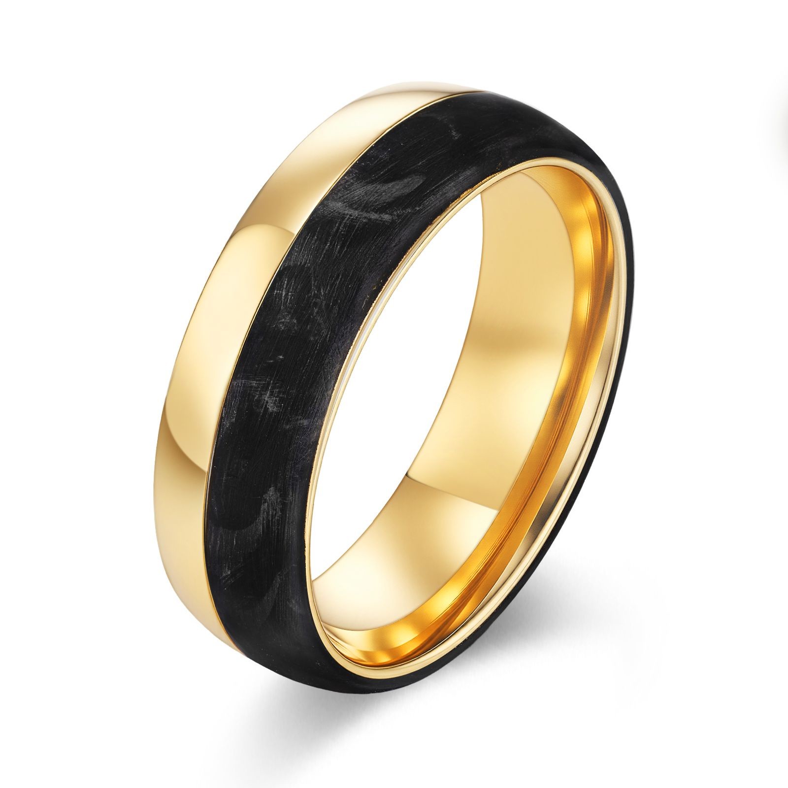 2025 New Arrival Plated Gold and Rose Gold Forged Carbon Fiber Wedding Bands Mens bands