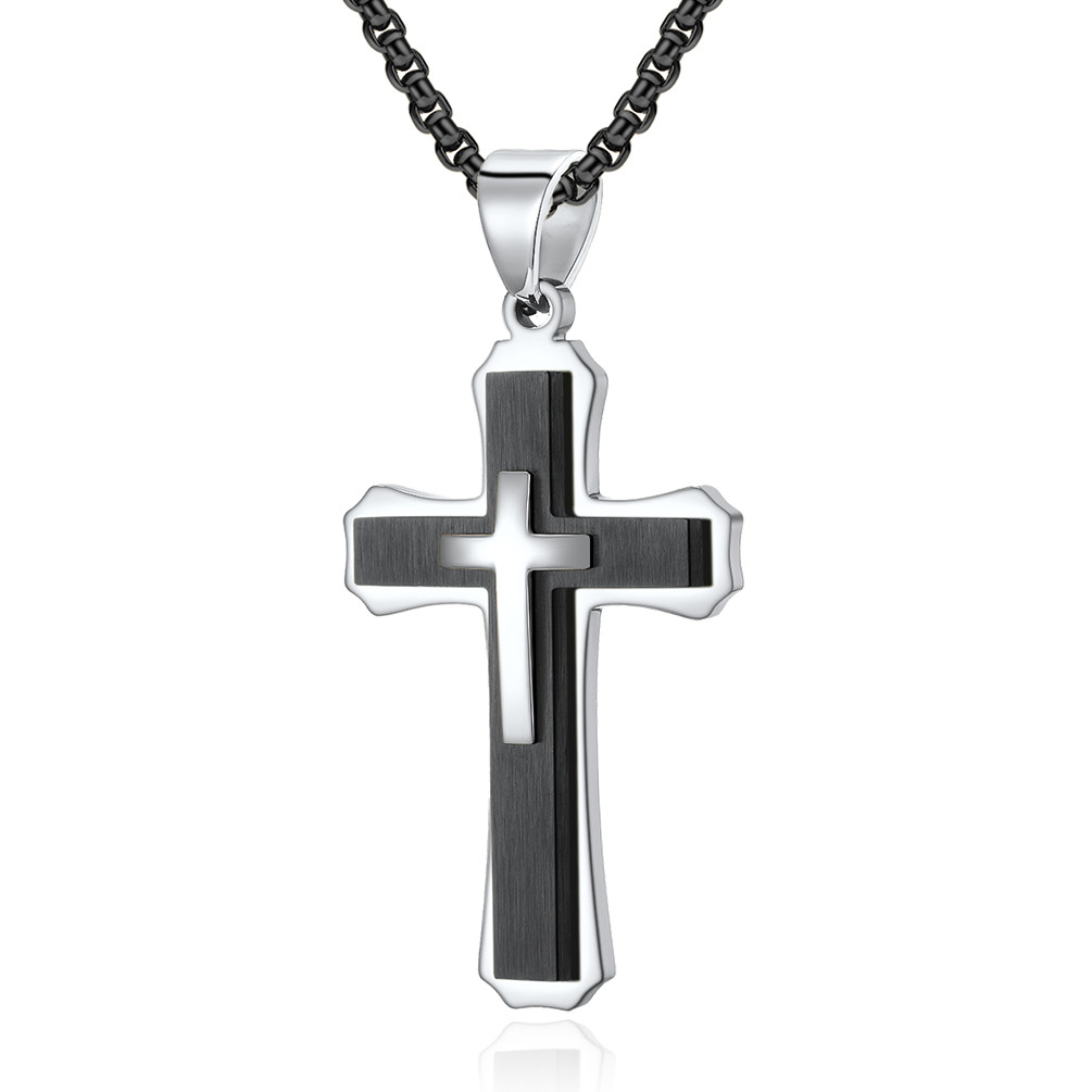 Cross Engrave Metal Prayer Choker for Men Stainless Steel Link Chain Necklaces Fine Jewelry Anniversary Occasion