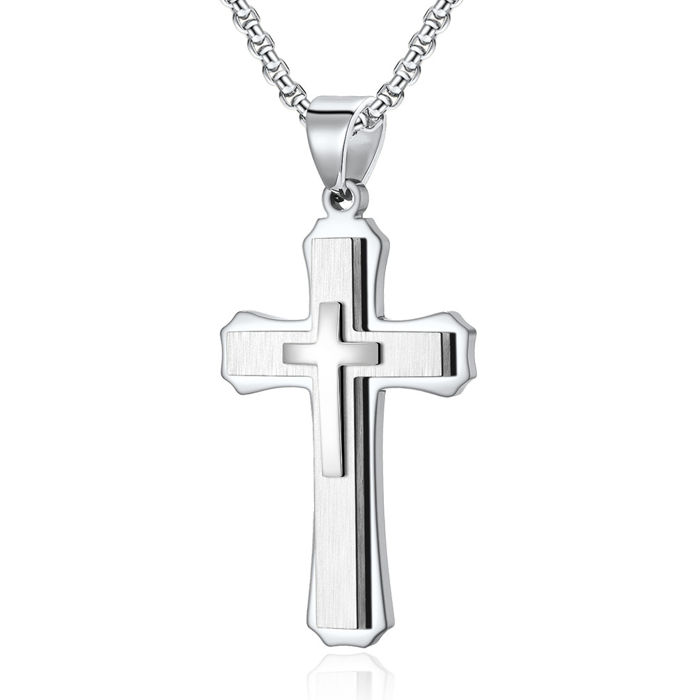 Cross Engrave Metal Prayer Choker for Men Stainless Steel Link Chain Necklaces Fine Jewelry Anniversary Occasion