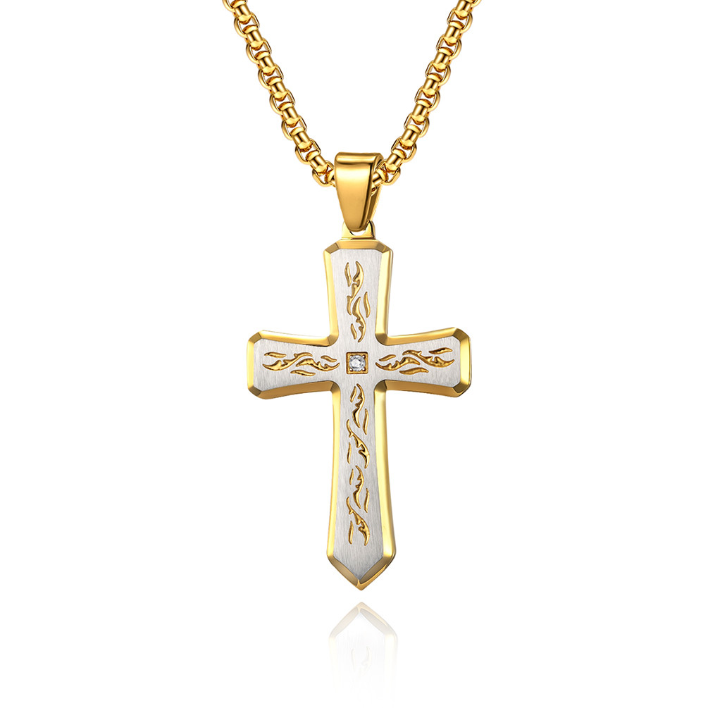 Blue and Gold Metal Prayer Choker for Men Stainless Steel Link Chain Necklaces Fine Jewelry Anniversary Occasion