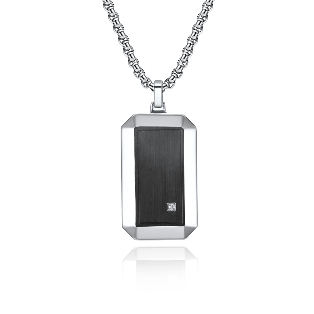 Square Pendant Religious Stainless Steel Necklace with Diamond for Men , Stainless Steel Christian Jewelry