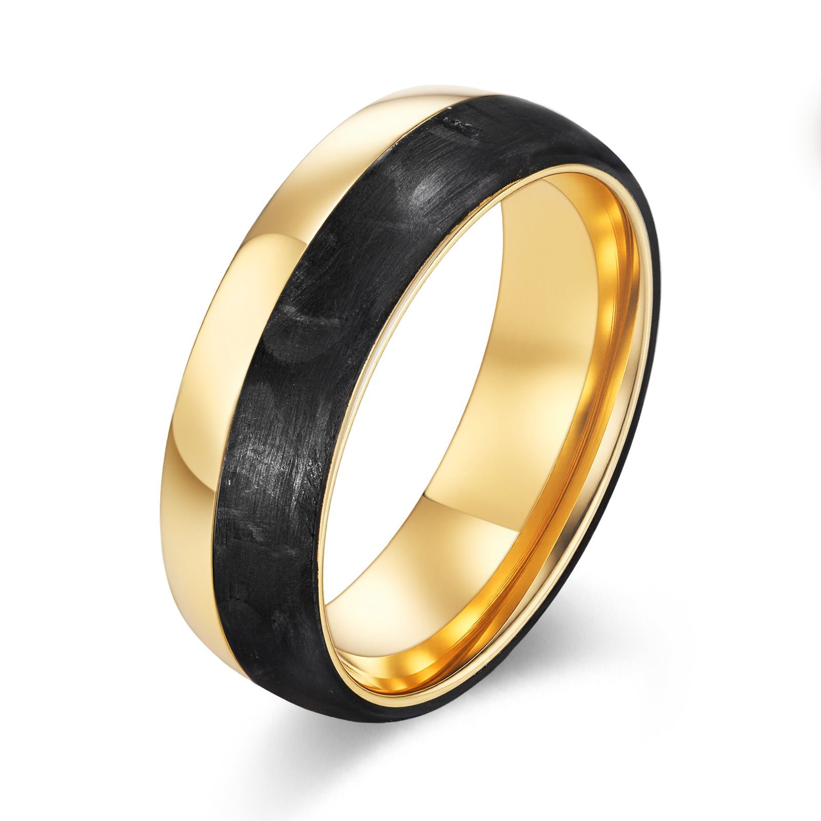 Inlay Technology Setting Plated Gold and Rose Gold Forged Carbon Fiber Wedding Bands Mens Bands for Party Occasion 2025
