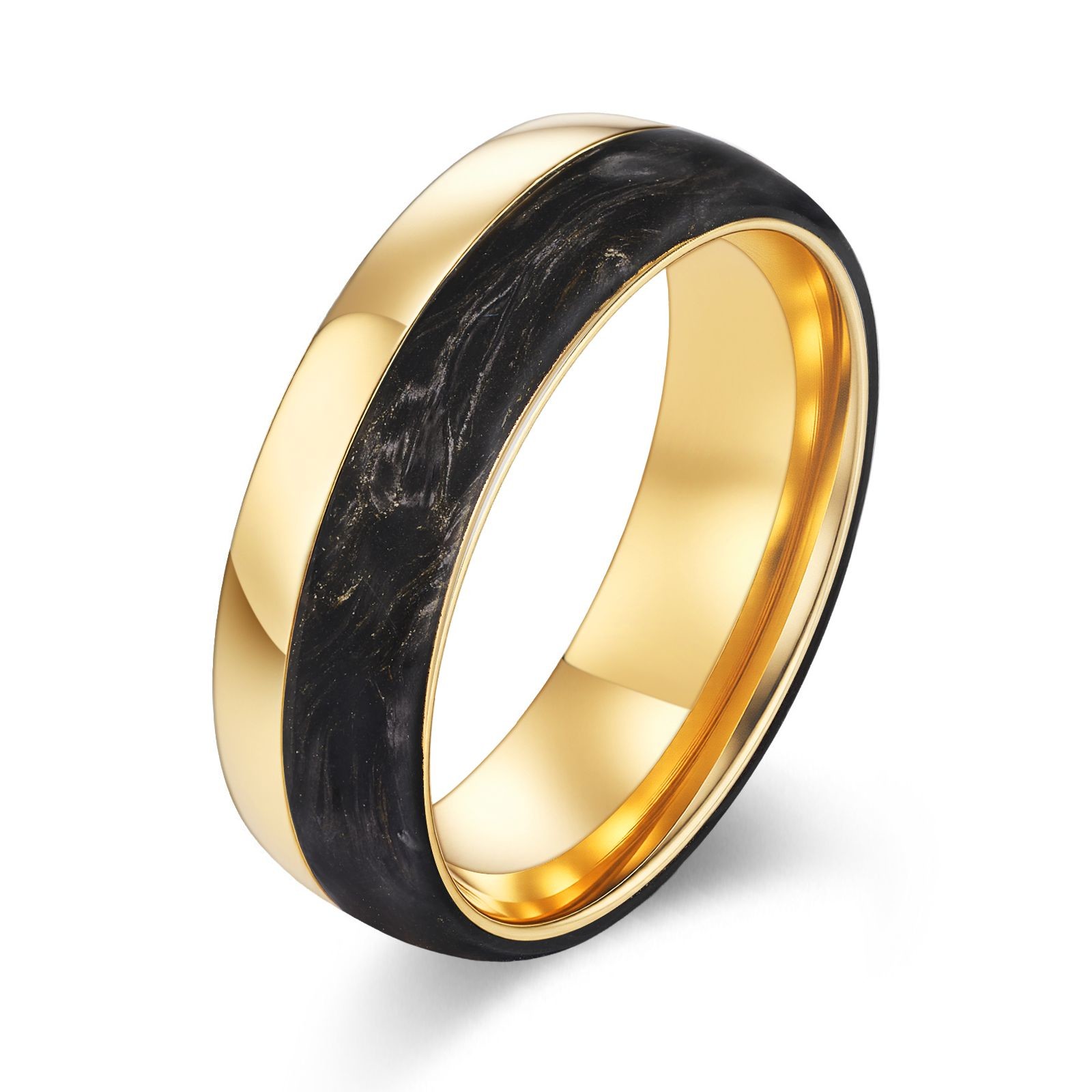 Inlay Technology Setting Coated and Rose Gold Forged Carbon Fiber Wedding Bands Mens Bands for Party Occasion 2025