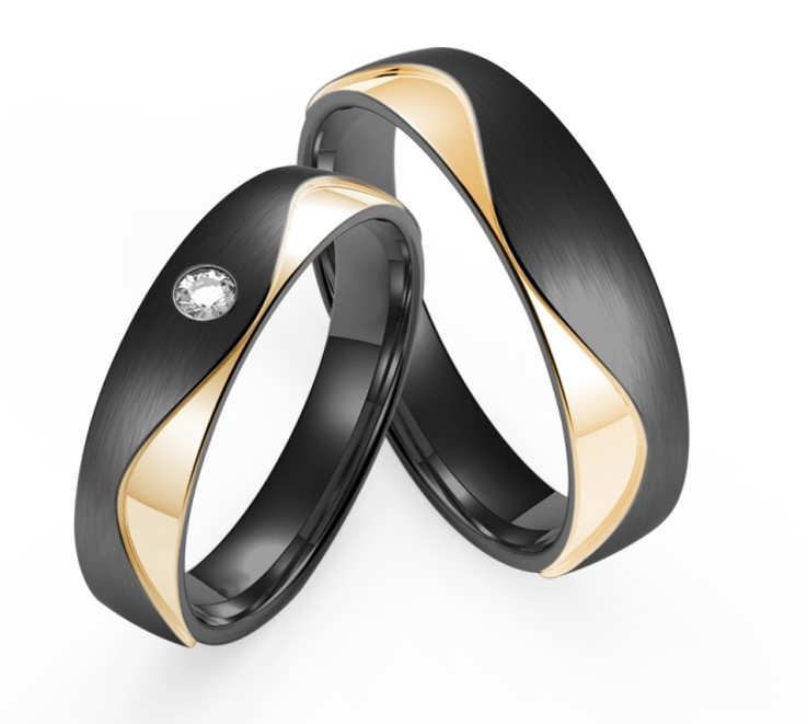 Guangdong Factory Wholesale Black and 14K Gold Zirconium & Titanium Wedding Bands & Men's Jewelry without fading Men's Wedding bands