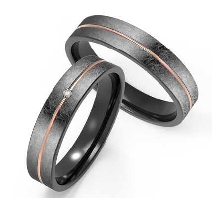 Good price Pour hommes, une bague en titane noir avec une bague unique en or rose, une bague en couple en zircon en ligne