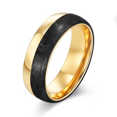 Buen precio Anillo de fibra de carbono forjada con baño de oro de ancho personalizable con patrones veteados únicos para alianzas de boda para hombres en línea