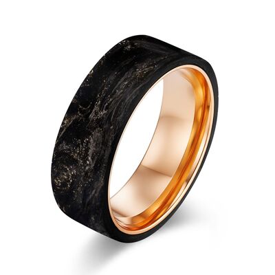 Buen precio Oro en polvo y oro rosado recubierto anillo de fibra de carbono forjado anillo de boda de hombre personalizable para el compromiso en línea
