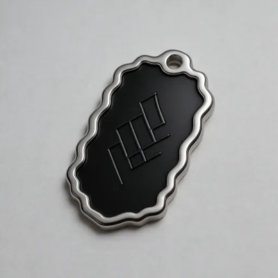 Goede prijs. Trendy men's pendant with a unique wavy metal edge,the black surface is decorated with geometric symbols,and it has an outstanding texture,adding personality and charm to your outfit. online