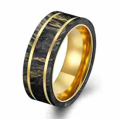 Harga yang bagus New Arrival Custom forged carbon wedding band Plated 14K Gold Ring dengan foil emas on line