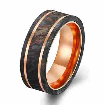 Un buon prezzo. Nuovo arrivo Anello in fibra di carbonio forgiato nero con oro misto e anello in oro rosa placcato in rosso in linea