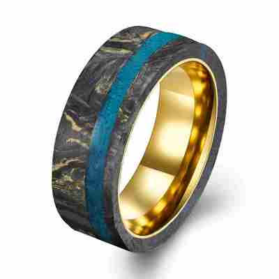 Harga yang bagus Cincin Serat Karbon Tempa Lebar 8mm dengan Emas Mawar 14K dan Pilihan yang Dapat Disesuaikan on line