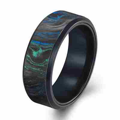 İyi fiyat Aerospace-Grade forged Carbon Fiber Wedding Band with Customizable Width and Thickness Featuring Mixed Blue and Green Foil (Avromatik ve Uzay sınıfı sahte karbon lif düğün bandı, özelleştirilebilir genişliğinde ve kalınlığında, karışık mavi ve yeşil folyo ile) çevrimiçi